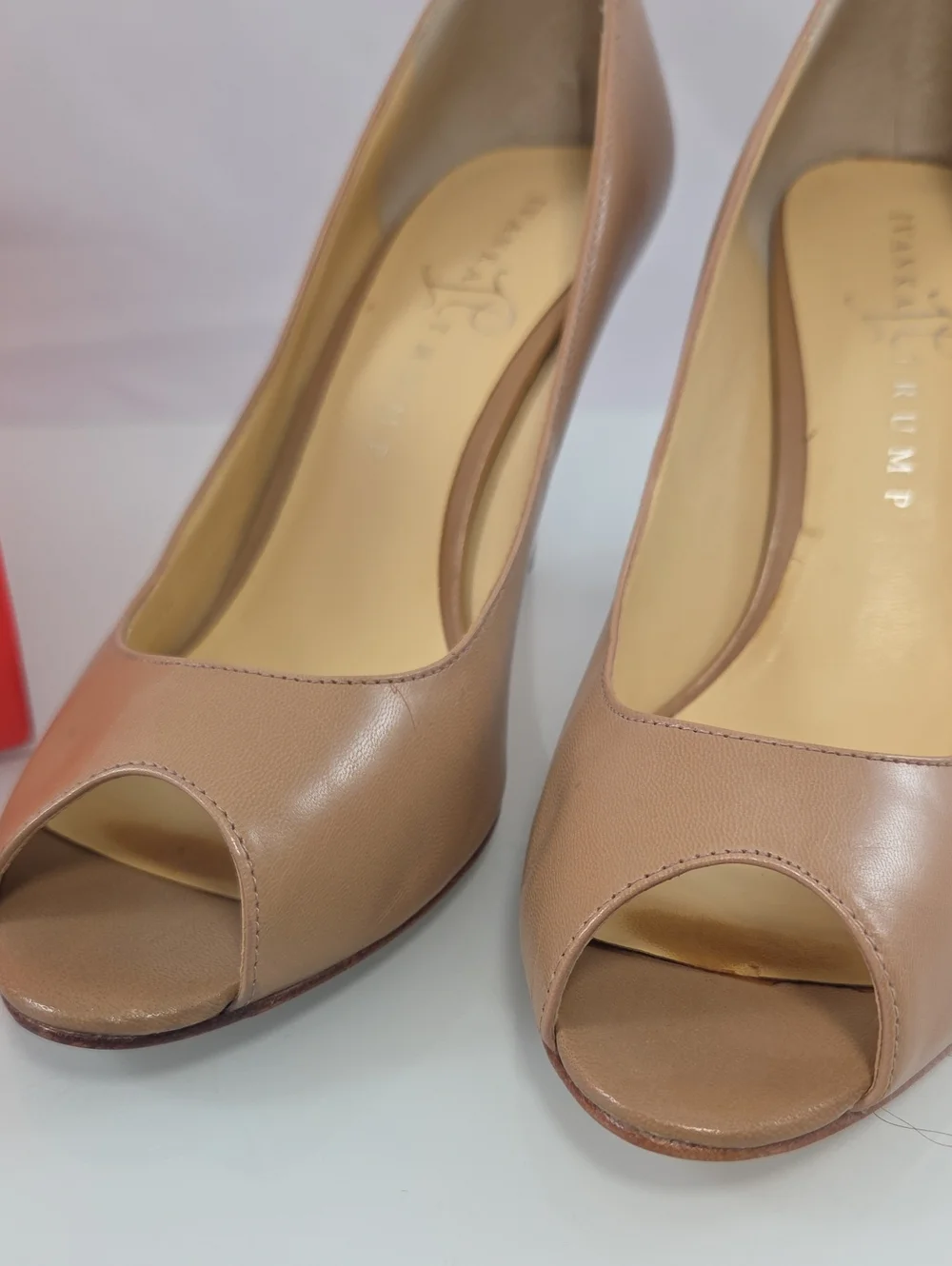 Ivanka Trump Beige Peep-Toe Leather Pumps Size 7